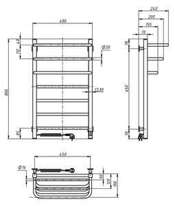 Elektrický sušák na ručníky s termostatem FORTIS 155W 80x48 cm černá levá