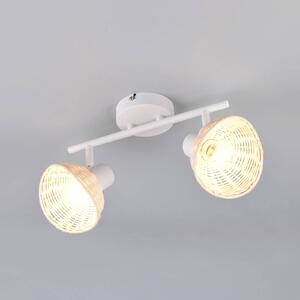 Reality Leuchten Stropní světlo Calvi, bílé, přírodní ratan, délka 40 cm, 2 svítidla., stmívatelný, Bílá / opál, Obývací pokoj / jídelna, kov, Stropní svítidlo