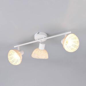 Reality Leuchten Stropní světlo Calvi, bílé, přírodní ratan, délka 59 cm, 3ramenné., stmívatelný, Bílá / opál, Obývací pokoj / jídelna, kov, Stropní svítidlo
