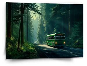 Sablio Obraz Zelený autobus v lese - 150x110 cm