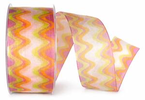 Taftová stuha RAINBOW WAVES Pink 40mm x 20m