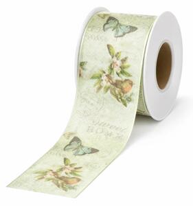Taftová stuha Whispering Meadow – Butterflies & Birds 40mm × 20m
