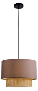 Viokef Závěsné světlo Rika, Ø 34 cm, šedá/přírodní barva, látka/rattan, stmívatelný, Hliník / šedá / zinek, Obývací pokoj / jídelna, Textil / tkanina / hedvábí