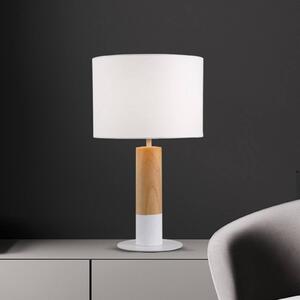 Viokef Stolní lampa Carroll, dřevo světlé/bílé, výška 43 cm, látka, Bílá / opál, Obývací pokoj / jídelna, Textil / tkanina / hedvábí