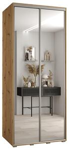 Šatní skříň s posuvnými zrcadlovými dveřmi DAVOS 100cm | DUB Artisan / stříbrné pojezdy