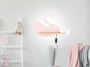 LED nástěnná lampa s policí do dětského pokoje LABUŤ - Růžová, Varianta zapojení: Přímé do elektro instalace domu