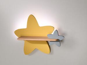 LED nástěnné svítidlo s poličkou do dětského pokoje HVĚZDA - Žlutá, Varianta zapojení: Kabel do zásuvky