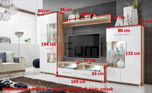 Moderní obývací pokoj Sella C, dub/MDF bílý lesk