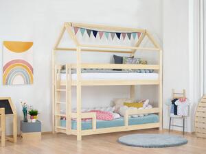 Domečková patrová postel MONTY pro dvě děti - Nelakovaná, Výška: 222 cm