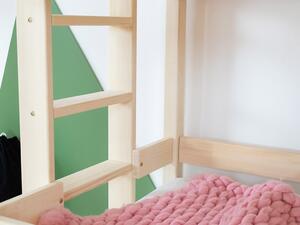 Domečková patrová postel MONTY pro dvě děti - Nelakovaná, Zvolte šuplík: Přistýlka 90x180 cm (s roštem), Zvolte výšku: 242 cm