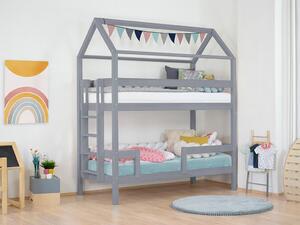 Domečková patrová postel MONTY pro dvě děti - Tmavě šedá, Výška: 242 cm