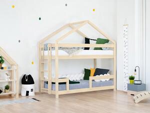 Benlemi Dřevěná patrová postel KILI ve tvaru domečku Velikost: 207, Barva: Přírodní dekor bez laku