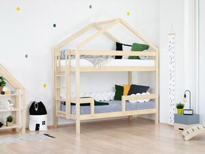 Dřevěná patrová postel KILI ve tvaru domečku - Nelakovaná, Výška: 227 cm