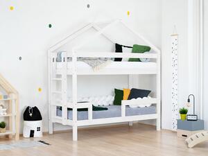 Dřevěná patrová postel KILI ve tvaru domečku - Bílá, Výška: 227 cm