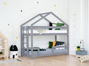 Dřevěná patrová postel KILI ve tvaru domečku - Tmavě šedá, Výška: 207 cm