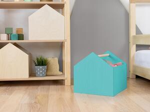 Benlemi Dřevěný úložný box HOUSE ve tvaru domečku Barva: Tyrkysová