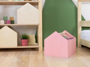 Dřevěný úložný box HOUSE ve tvaru domečku - Tyrkysová, pololakovaná