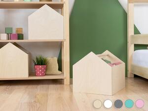 Benlemi Dřevěný úložný box HOUSE ve tvaru domečku Barva: Tyrkysová/pololakovaná