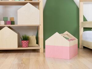 Benlemi Dřevěný úložný box HOUSE ve tvaru domečku Barva: Růžová/pololakovaná