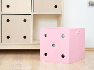 Růžový dřevěný úložný box DICE Pětka s čísly ve stylu hrací kostky