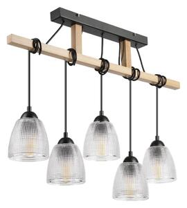 Lustr na lanku LEANDRA 5xE27/15W/230V dub/černá