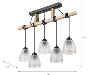 Lustr na lanku LEANDRA 5xE27/15W/230V dub/černá