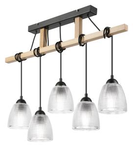 Lustr na lanku LEANDRA 5xE27/15W/230V dub/černá