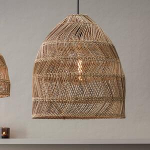PR Home Venkovní závěsná lampa Maja, ratan, Ø 45 cm, zástrčka, IP44, Světlé dřevo, Dřevo