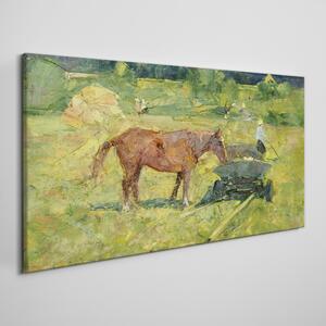 Obraz na plátně Obraz na plátně Zvířecí koně pole vesnice