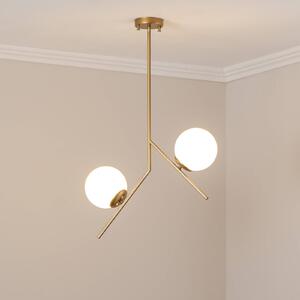 Opviq Závěsné světlo Dolunay, délka 43 cm, 2 žárovky, zlatá barva, E27, stmívatelný, Mosaz / zlato, Obývací pokoj / jídelna, kov, Moderní