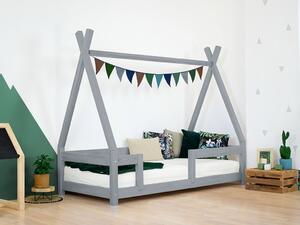 Dětská dřevěná postel NAKANA ve tvaru teepee s bočnicí - Tmavě šedá, Rozměr: 80x160 cm