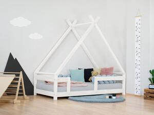 Dětská domečková postel TAHUKA ve tvaru týpí s bezpečnostní zábranou - Bílá, Rozměr: 80x160 cm