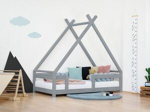 Benlemi Dětská domečková postel TAHUKA ve tvaru týpí s bezpečnostní zábranou Zvolte barvu: Šedá, Rozměr: 80 x 160 cm