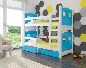 Dětská patrová postel Marika, bílá/modrá + matrace ZDARMA!
