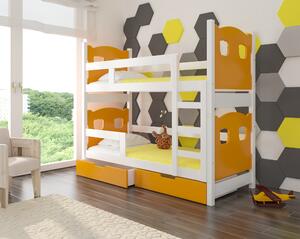Dětská patrová postel Marika, bílá/oranžová + matrace ZDARMA!