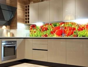 DIMEX | Fototapeta do kuchyně Červené vlčí máky KI-180-028 | 180 x 60 cm | zelená, červená