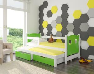 Dětská postel Cotto pro 2 děti, bílá/zelená + matrace ZDARMA!