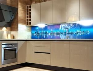 DIMEX | Fototapeta do kuchyně Město budoucnosti KI-180-036 | 180 x 60 cm | modrá, fialová