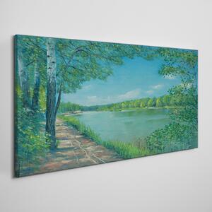 Obraz na plátně Obraz na plátně Malba řeka las příroda
