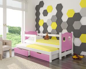 Dětská postel Cotto pro 2 děti, bílá/růžová + matrace ZDARMA!