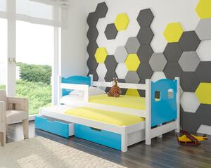Dětská postel Cotto pro 2 děti, bílá/modrá + matrace ZDARMA!
