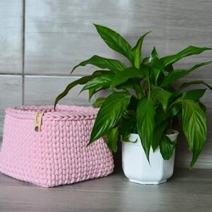 Háčkovaný košík 15x15cm čtverec Barva: Růžová