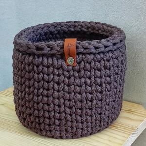 Háčkovaný košík kulatý 15cm Barva: Hnědá