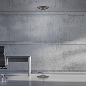 PURE LED stojací lampa Moon, platinová, kouřové sklo, 180 cm, stmívatelný, Hliník / šedá / zinek, Ložnice, Hliník, Moderní