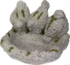 Pítko pro ptáčky magnesium, dekor kámen mech s třemi figurkami ptáčků 37x33x24 cm
