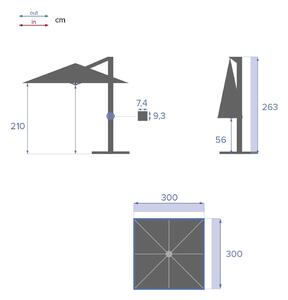 Čtvercový zahradní slunečník Poly 3x3 m - šedý (naklápěcí)
