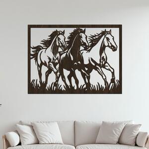 Dřevěný obraz 3 koní | Rozměry (cm): 60x44 | Zvolte barvu dekoru: Wenge