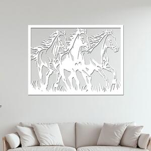 Dřevěný obraz 3 koní | Rozměry (cm): 60x44 | Zvolte barvu dekoru: Bílá
