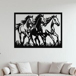 Dřevěný obraz 3 koní | Rozměry (cm): 60x44 | Zvolte barvu dekoru: Černá