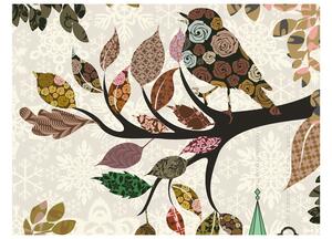 Fototapeta - Větve stromu s ptákem (patchwork) 250x193 + zdarma lepidlo